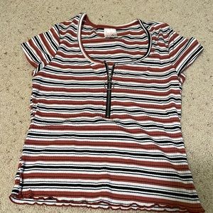 Woman’s shirt with half zip up stripped shirt